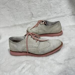 Cole Haan LunarGrand Wingtip Oxford Shoes Women's Size 9B Gray Pink Suede